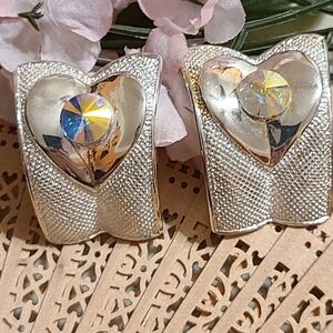 Elegant Silver Heart Clip On Earrings